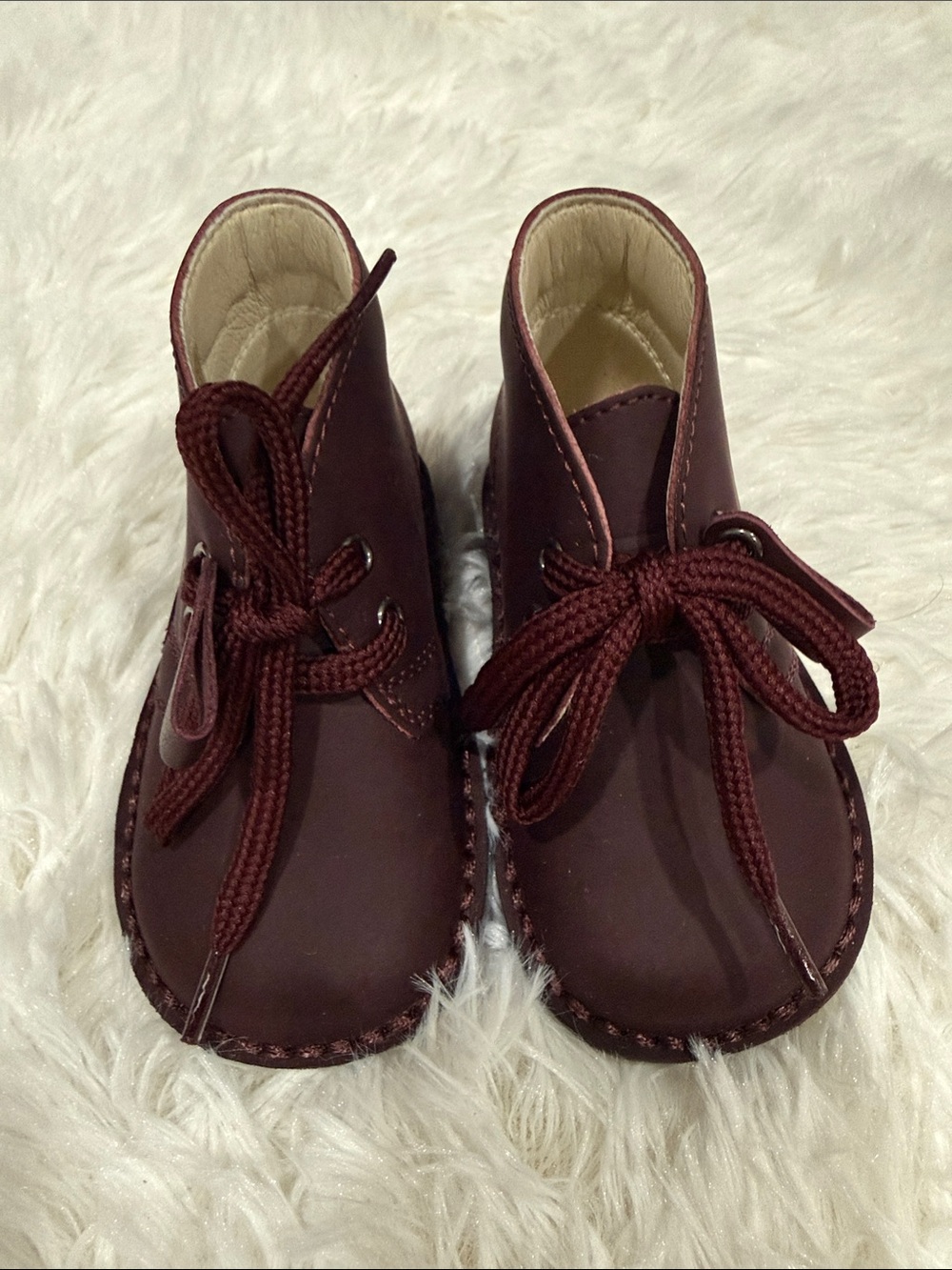 Kids Lace-Up Leather Booties in Burgundy